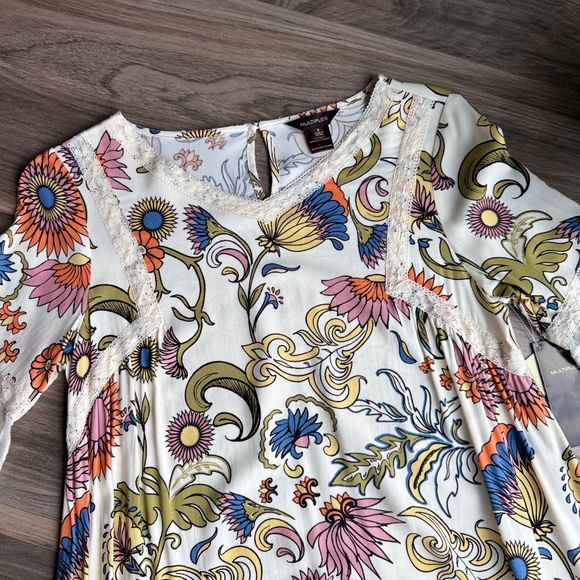 Multiples Floral Paisley Retro Tunic Top with Lace Bell 3/4 Sleeves – Size S - Picture 3 of 14